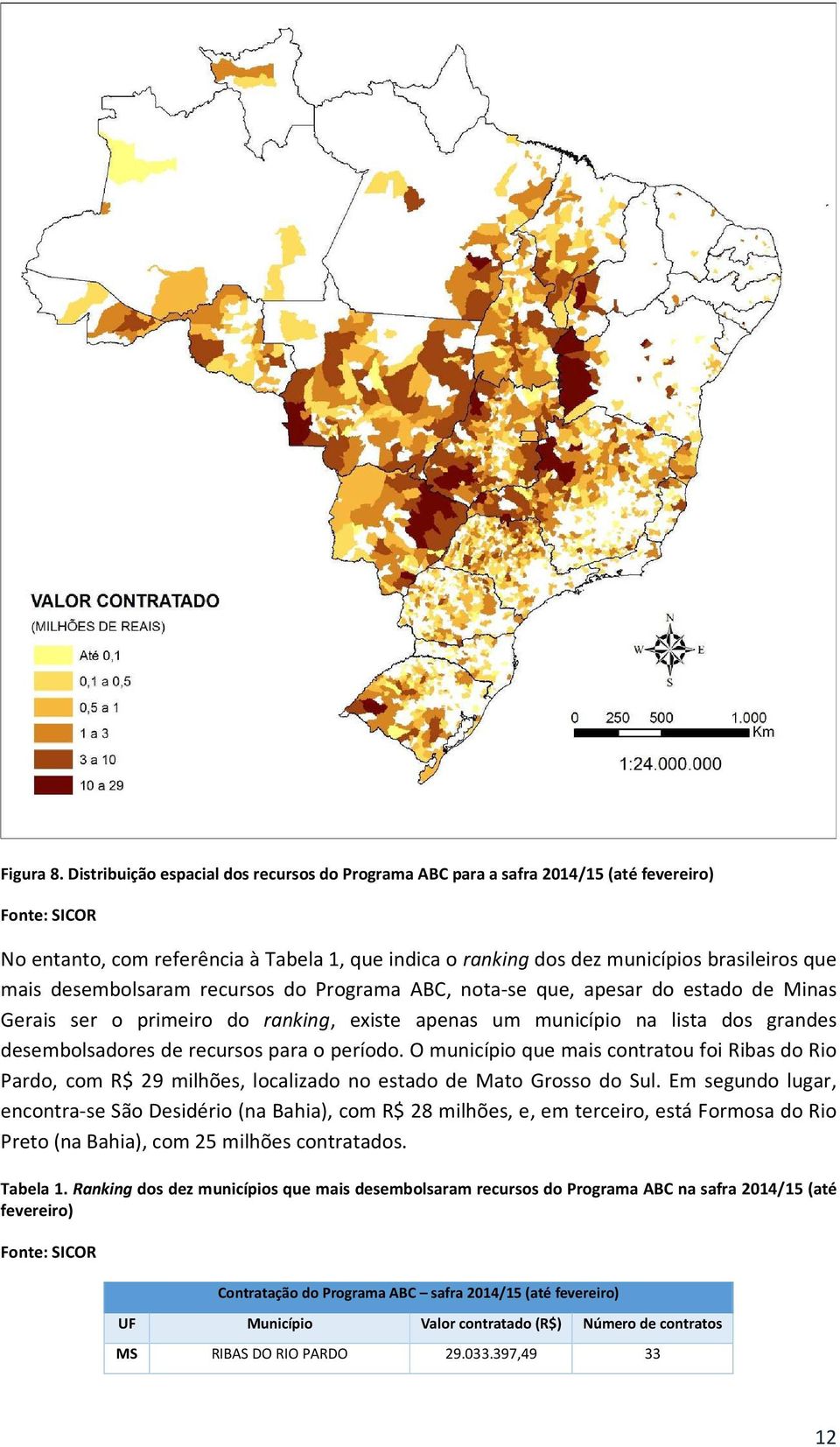 mais desembolsaram recursos do Programa ABC, nota-se que, apesar do estado de Minas Gerais ser o primeiro do ranking, existe apenas um município na lista dos grandes desembolsadores de recursos para