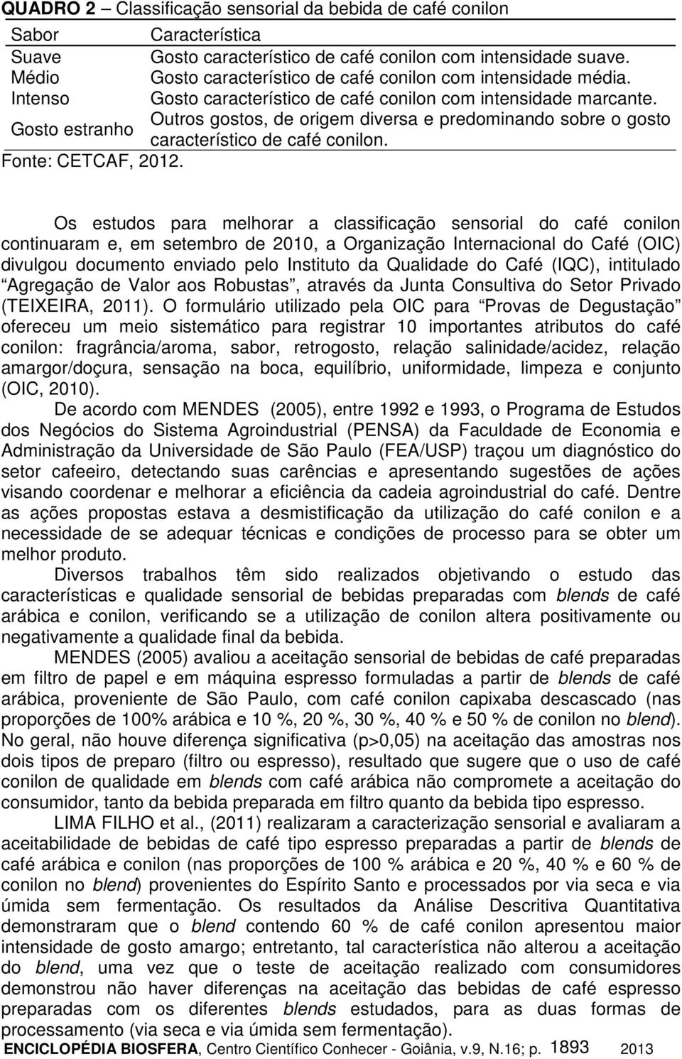 Gosto estranho Outros gostos, de origem diversa e predominando sobre o gosto característico de café conilon. Fonte: CETCAF, 2012.