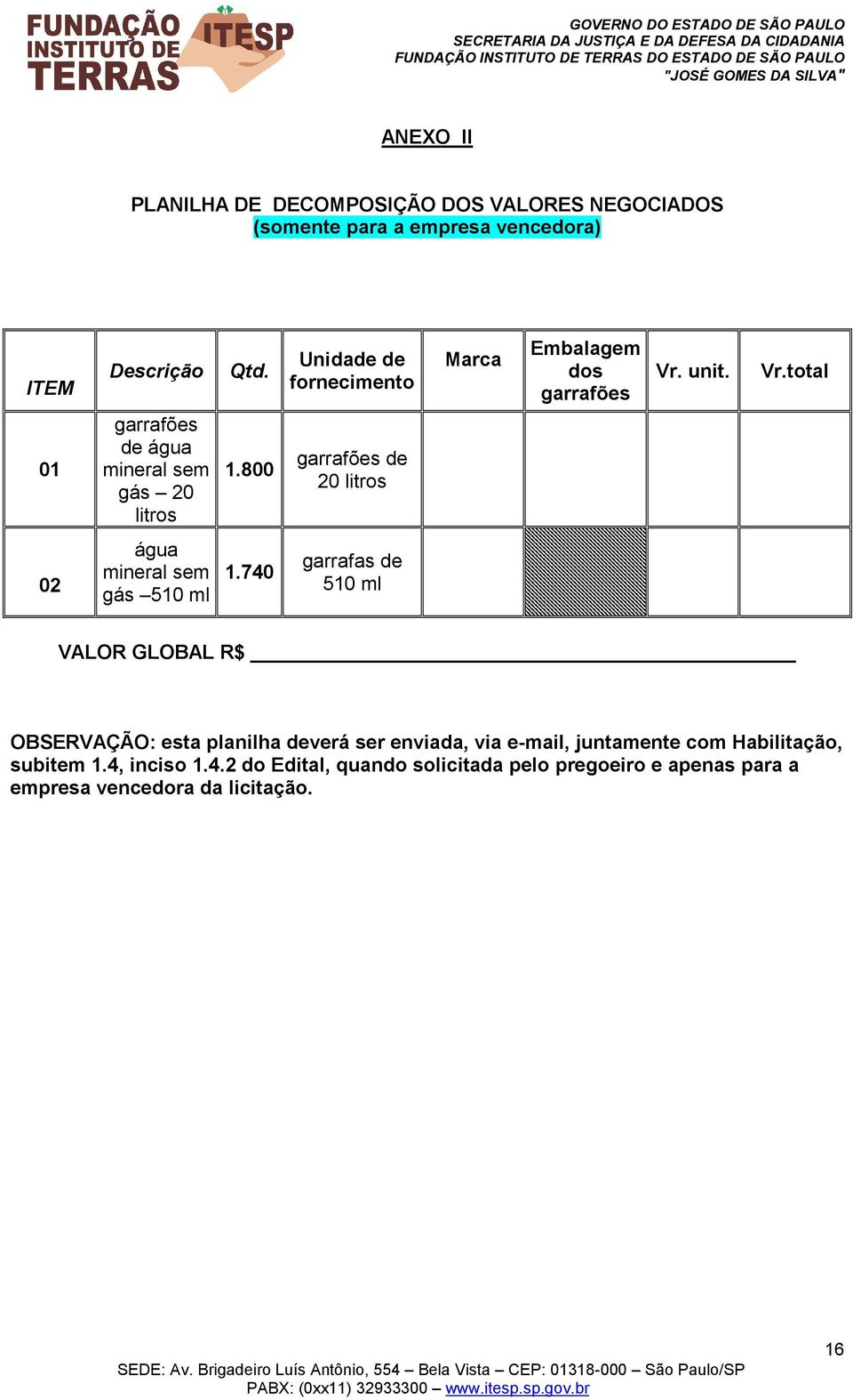 unit. Vr.total 02 água mineral sem gás 510 ml 1.