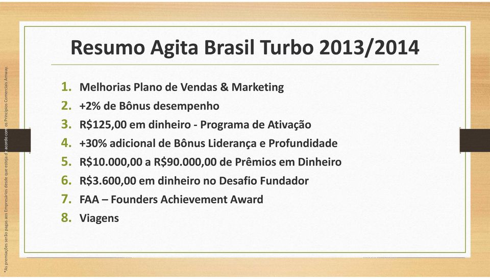 +30% adicional de Bônus Liderança e Profundidade 5. R$10.000,00 a R$90.