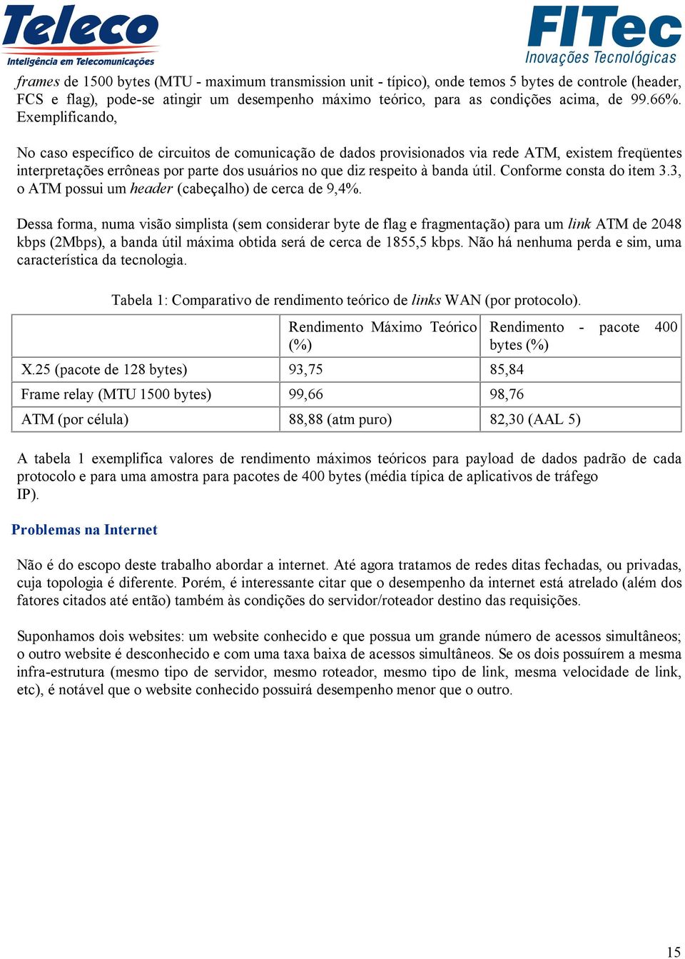 Conforme consta do item 3.3, o ATM possui um header (cabeçalho) de cerca de 9,4%.