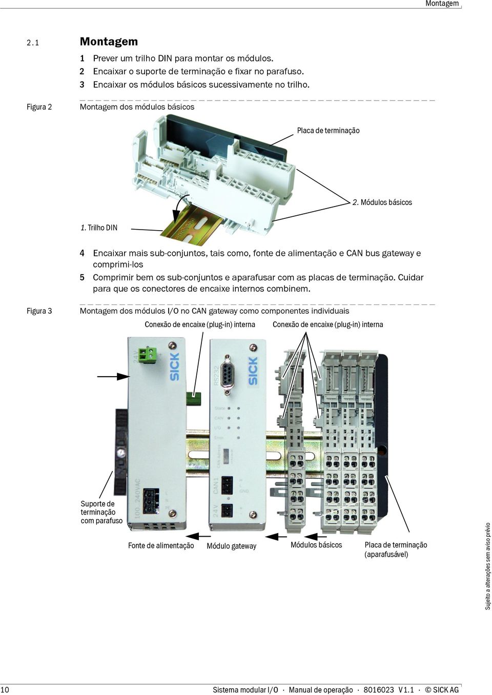 Trilho DIN 4 Encaixar mais sub-conjuntos, tais como, fonte de alimentação e CAN bus gateway e comprimi-los 5 Comprimir bem os sub-conjuntos e aparafusar com as placas de terminação.