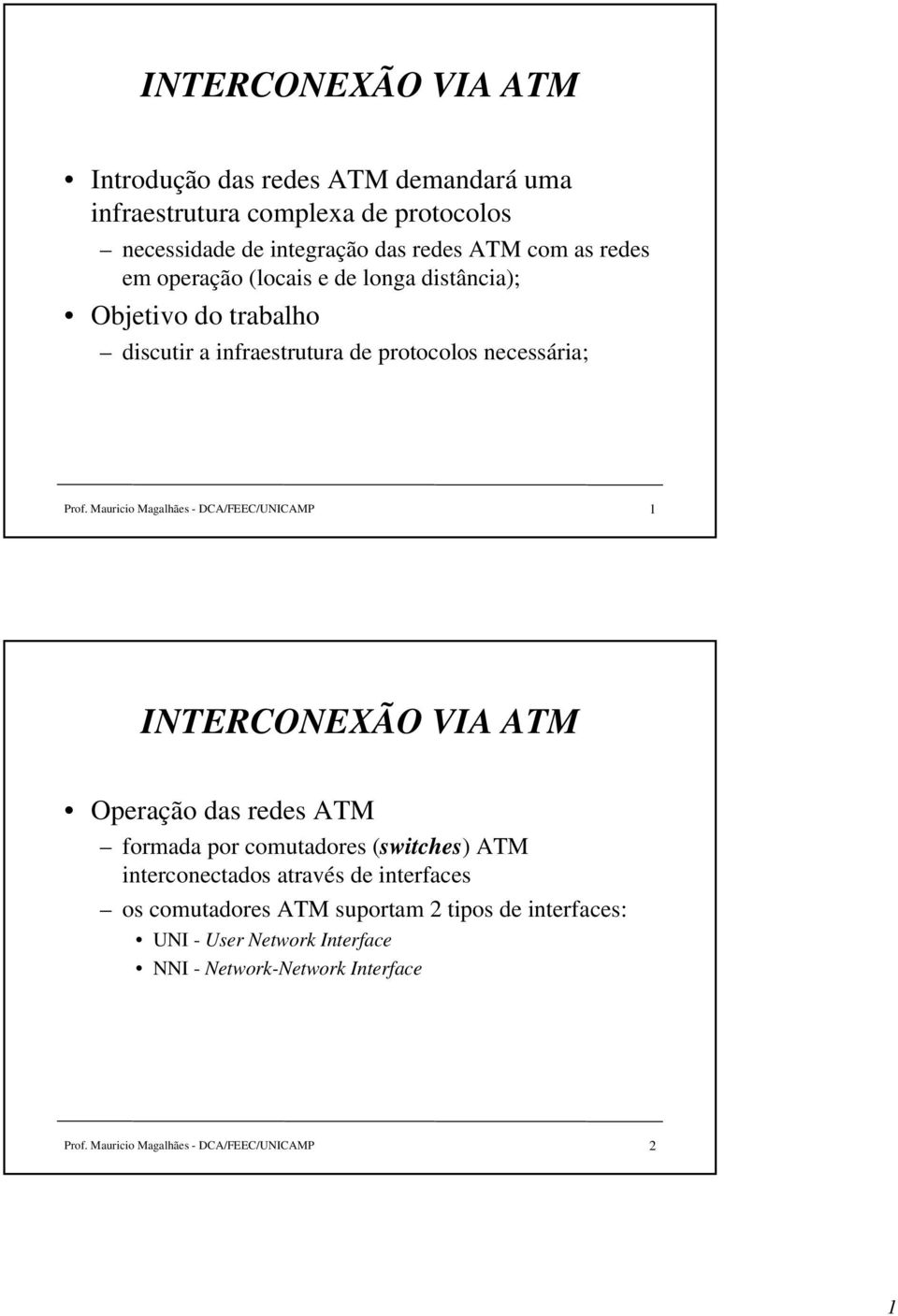 Mauricio Magalhães - DCA/FEEC/UNICAMP 1 INTERCONEXÃO VIA ATM Operação das redes ATM formada por comutadores (switches) ATM interconectados através