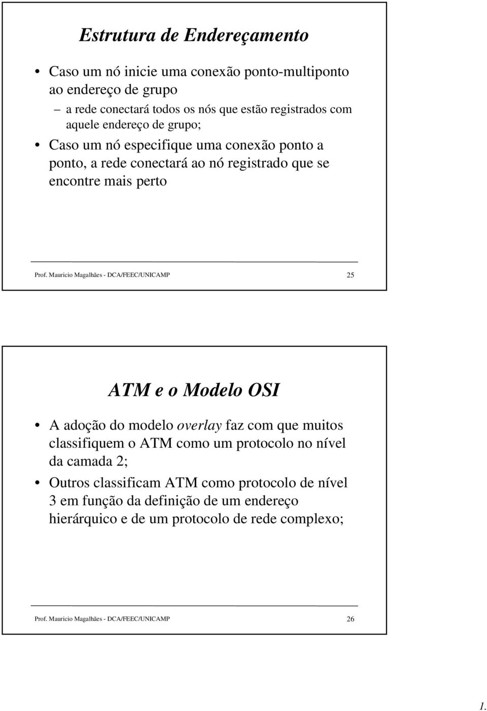 Mauricio Magalhães - DCA/FEEC/UNICAMP 25 ATM e o Modelo OSI A adoção do modelo overlay faz com que muitos classifiquem o ATM como um protocolo no nível da