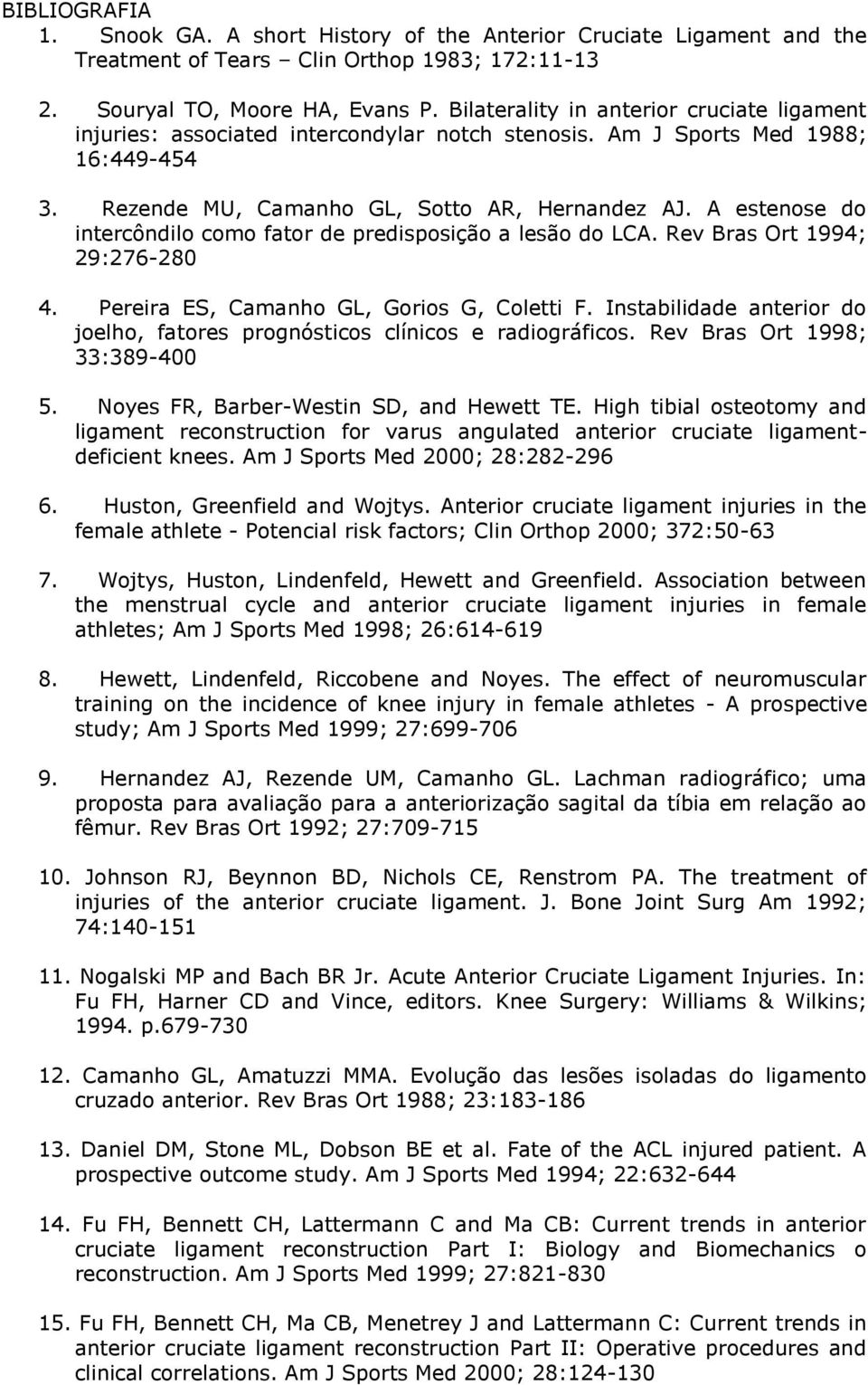 A estenose do intercôndilo como fator de predisposição a lesão do LCA. Rev Bras Ort 1994; 29:276-280 4. Pereira ES, Camanho GL, Gorios G, Coletti F.