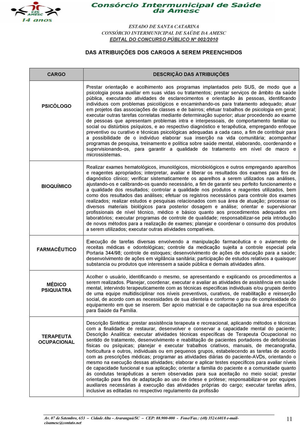 pessoas, identificando indivíduos com problemas psicológicos e encaminhando-os para tratamento adequado; atuar em projetos das associações de classes e de bairros; efetuar trabalhos de psicologia em