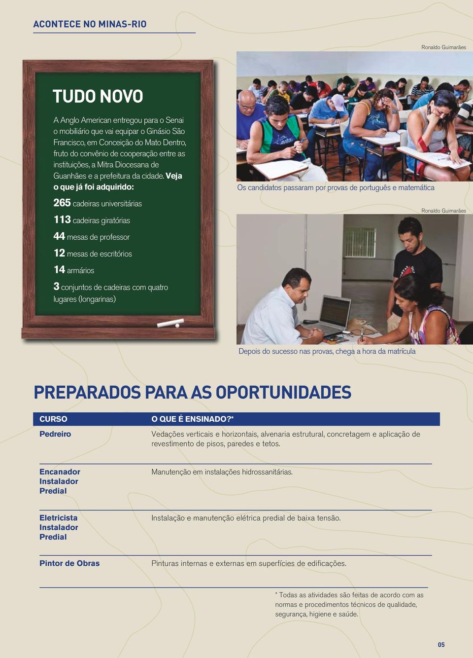 Veja o que já foi adquirido: 265 cadeiras universitárias 113 cadeiras giratórias Os candidatos passaram por provas de português e matemática 44 mesas de professor 12 mesas de escritórios 14 armários