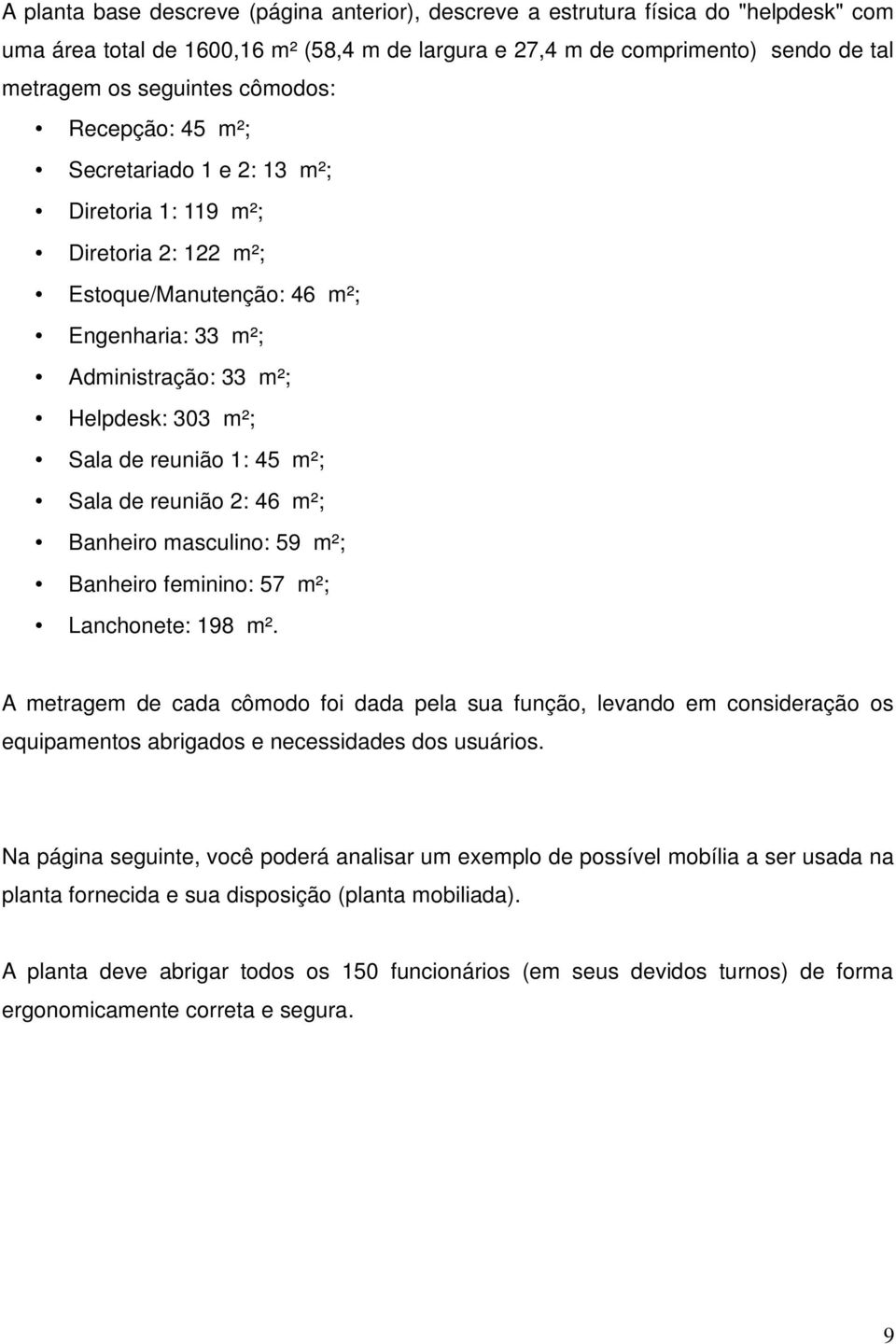 45 m²; Sala de reunião 2: 46 m²; Banheiro masculino: 59 m²; Banheiro feminino: 57 m²; Lanchonete: 198 m².