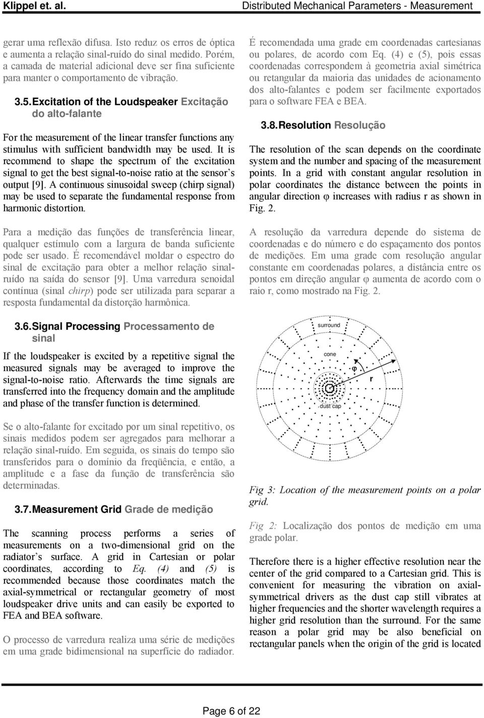 Exitation of the Loudspeaker Exitação do alto-falante For the measurement of the linear transfer funtions any stimulus with suffiient bandwidth may be used.