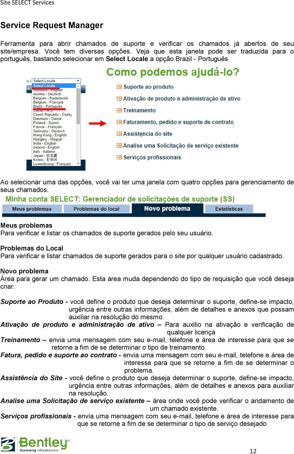 gerenciamento de seus chamados. Meus problemas Para verificar e listar os chamados de suporte gerados pelo seu usuário.