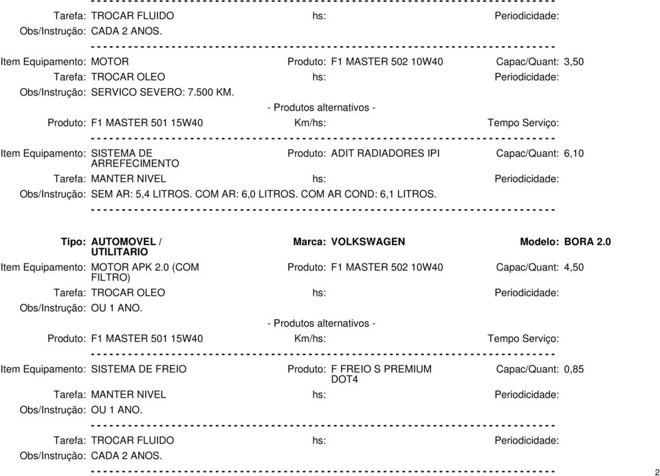 COM AR COND: 6,1 LITROS. Tipo: AUTOMOVEL / UTILITARIO Item Equipamento: MOTOR APK 2.0 (COM FILTRO) Marca: VOLKSWAGEN Modelo: BORA 2.