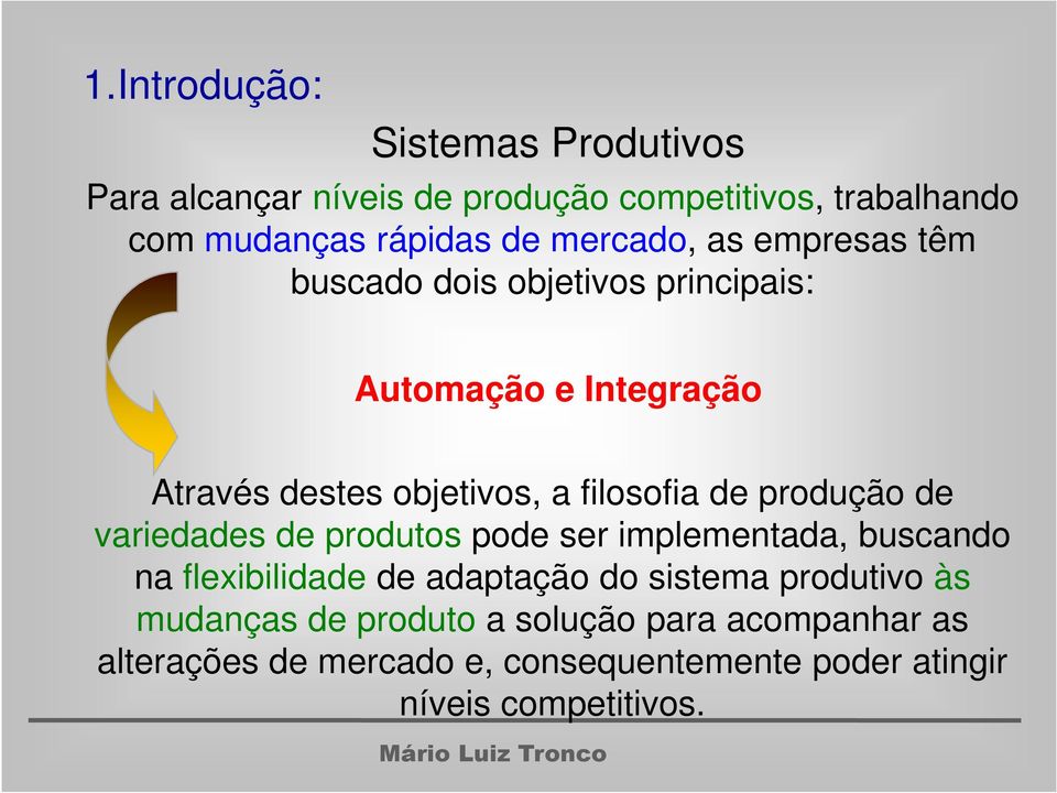 de produção de variedades de produtos pode ser implementada, buscando na flexibilidade de adaptação do sistema produtivo