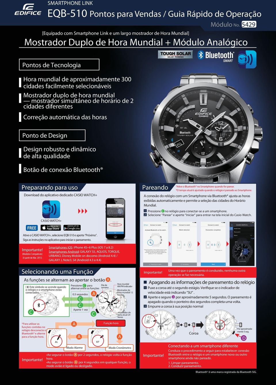 Ponto de Design Design robusto e dinâmico de alta qualidade Botão de conexão Bluetooth Preparando para uso Pareando Download do aplicativo dedicado SIO WTH+ *tive o Bluetooth no Smartphone quando for