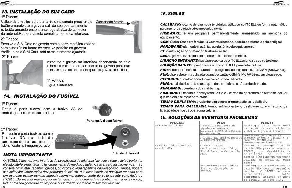 Verifique se o SIM Card está completamente ajustado.