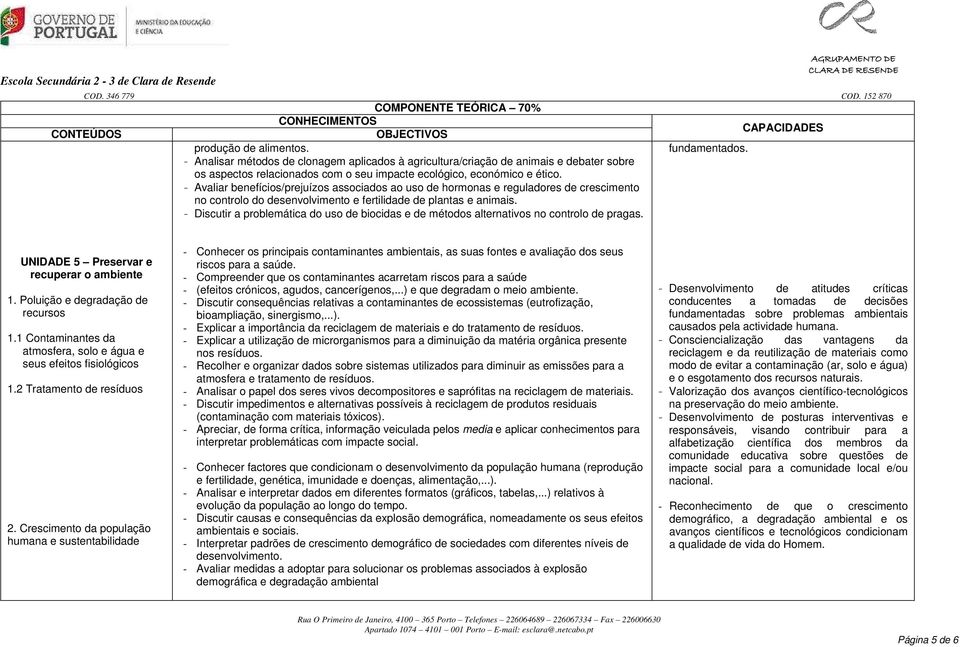 - Discutir a problemática do uso de biocidas e de métodos alternativos no controlo de pragas. fundamentados. UNIDADE 5 Preservar e recuperar o ambiente 1. Poluição e degradação de recursos 1.