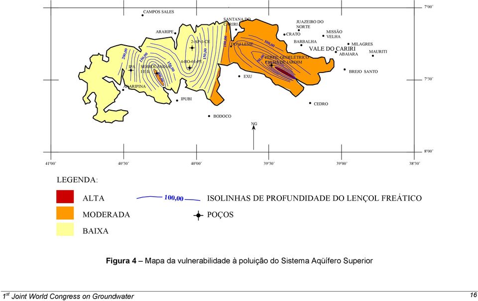 MAURITI 7º30 ARARIPINA IPUBI DRO BODOCO NG 8º00 41º00 40º30 40º00 39º30 39º00 38º30 LEGENDA: ALTA MODERADA BAIXA 100,00 ISOLINHAS DE