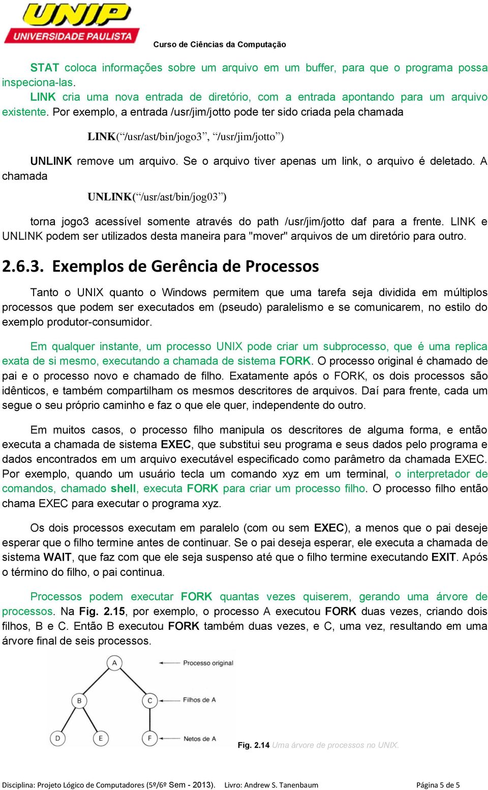 A chamada UNLINK( /usr/ast/bin/jog03 ) torna jogo3 acessível somente através do path /usr/jim/jotto daf para a frente.