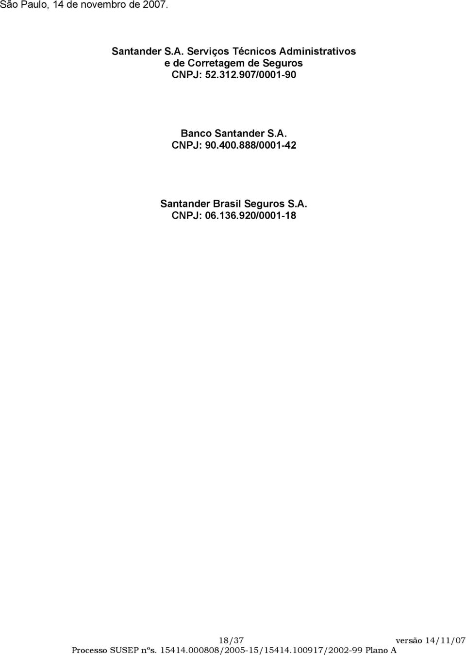 CNPJ: 52.312.907/0001-90 Banco Santander S.A. CNPJ: 90.400.