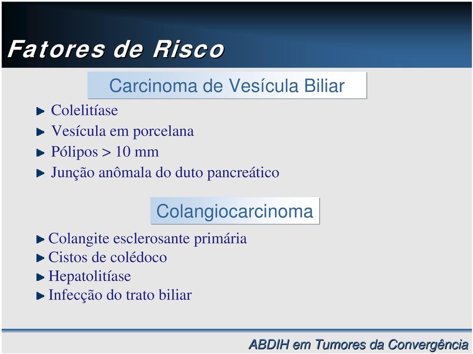 Junção anômala do duto pancreático Colangiocarcinoma Colangite