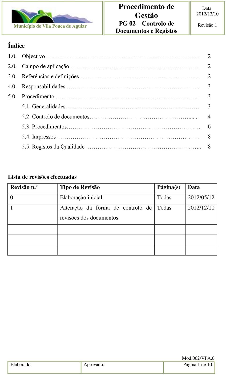 .. 8 Lista de revisões efectuadas Revisão n.