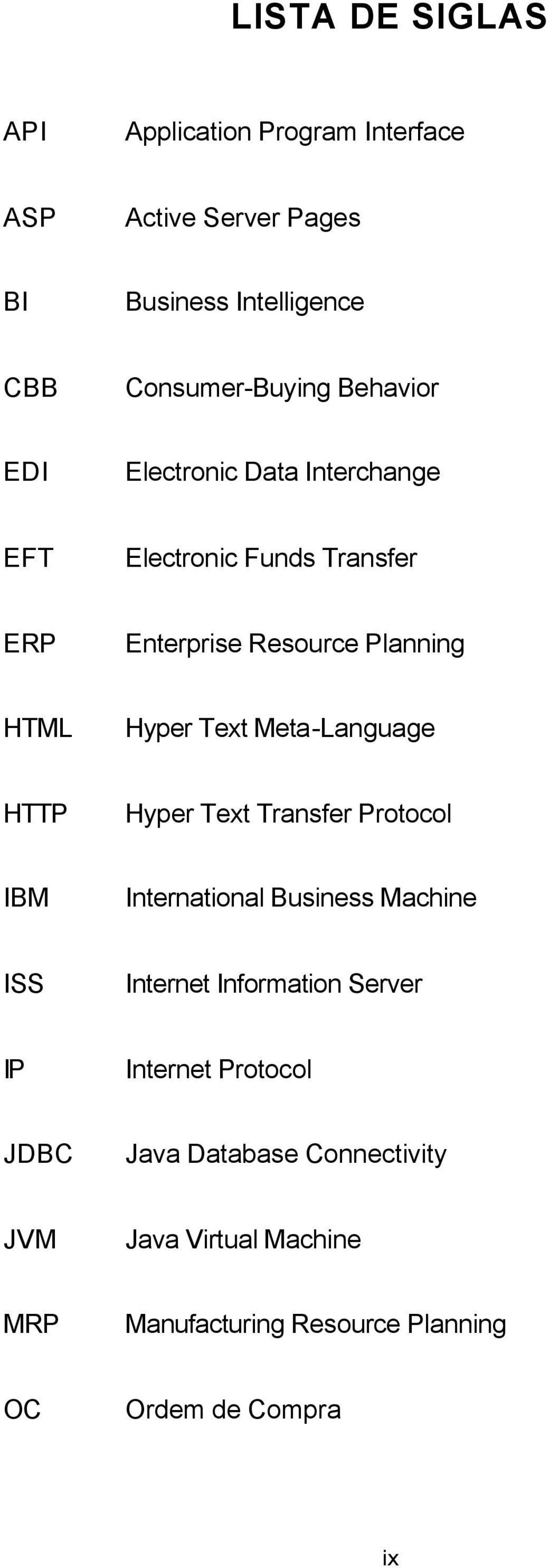 Meta-Language HTTP Hyper Text Transfer Protocol IBM International Business Machine ISS Internet Information Server IP