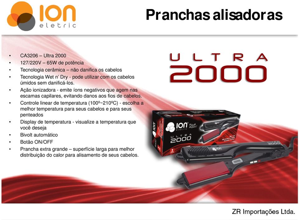 Controle linear de temperatura (100º~210ºC) - escolha a melhor temperatura para seus cabelos e para seus penteados Display de temperatura - visualize a