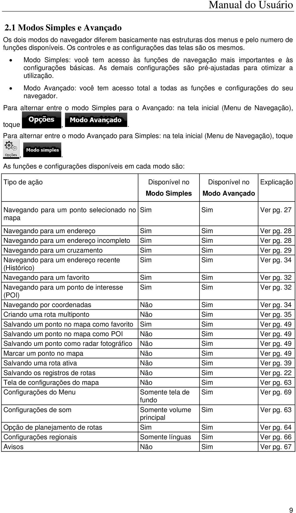 Modo Avançado: você tem acesso total a todas as funções e configurações do seu navegador. Para alternar entre o modo Simples para o Avançado: na tela inicial (Menu de Navegação), toque,.