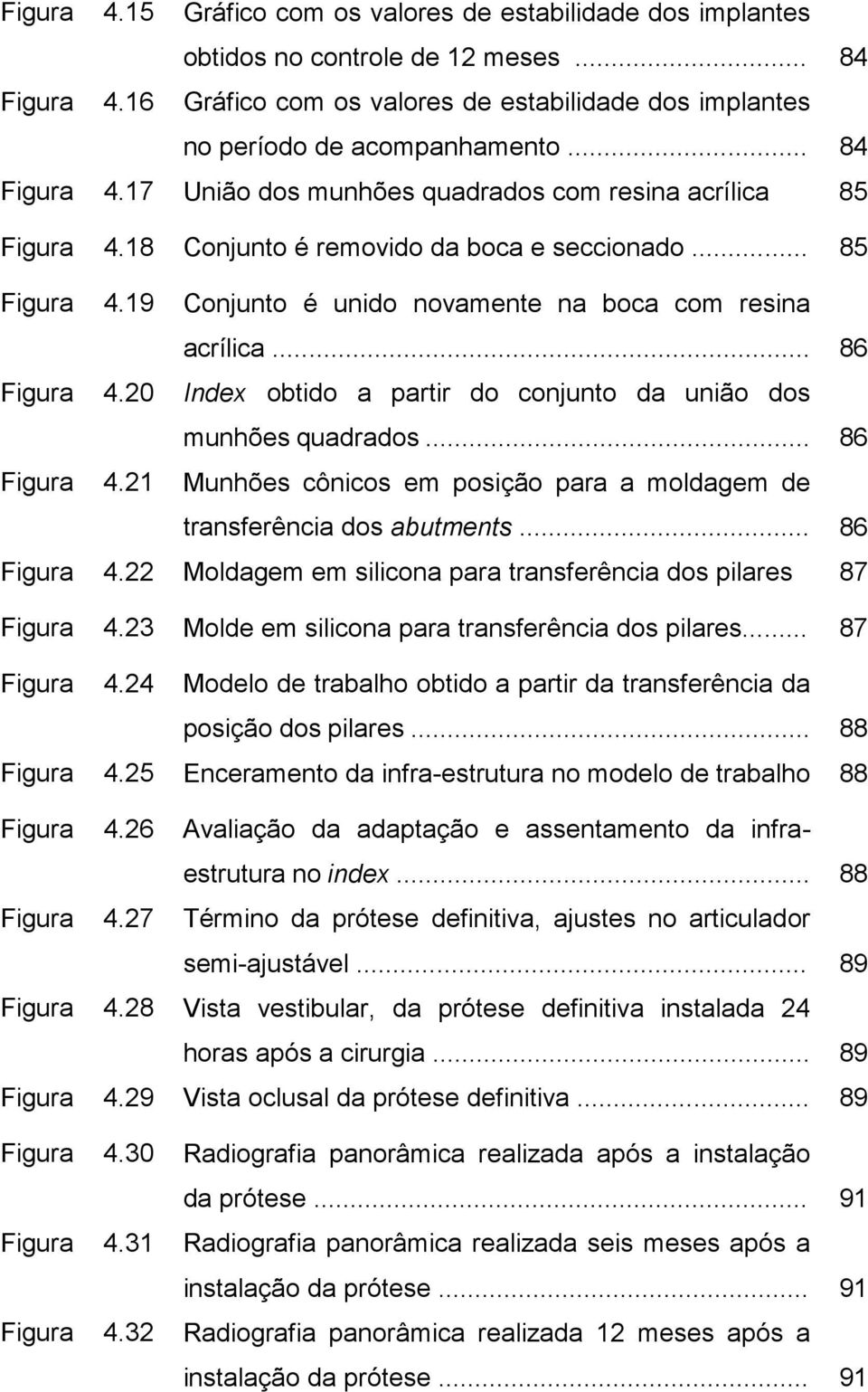 .. 86 Figura 4.20 Index obtido a partir do conjunto da união dos munhões quadrados... 86 Figura 4.21 Munhões cônicos em posição para a moldagem de transferência dos abutments... 86 Figura 4.22 Moldagem em silicona para transferência dos pilares 87 Figura 4.