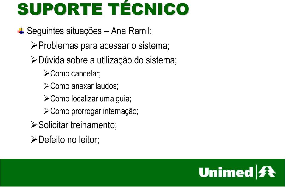 Como cancelar; Como anexar laudos; Como localizar uma guia;