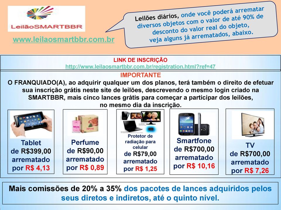 na SMARTBBR, mais cinco lances grátis para começar a participar dos leilões, no mesmo dia da inscrição.