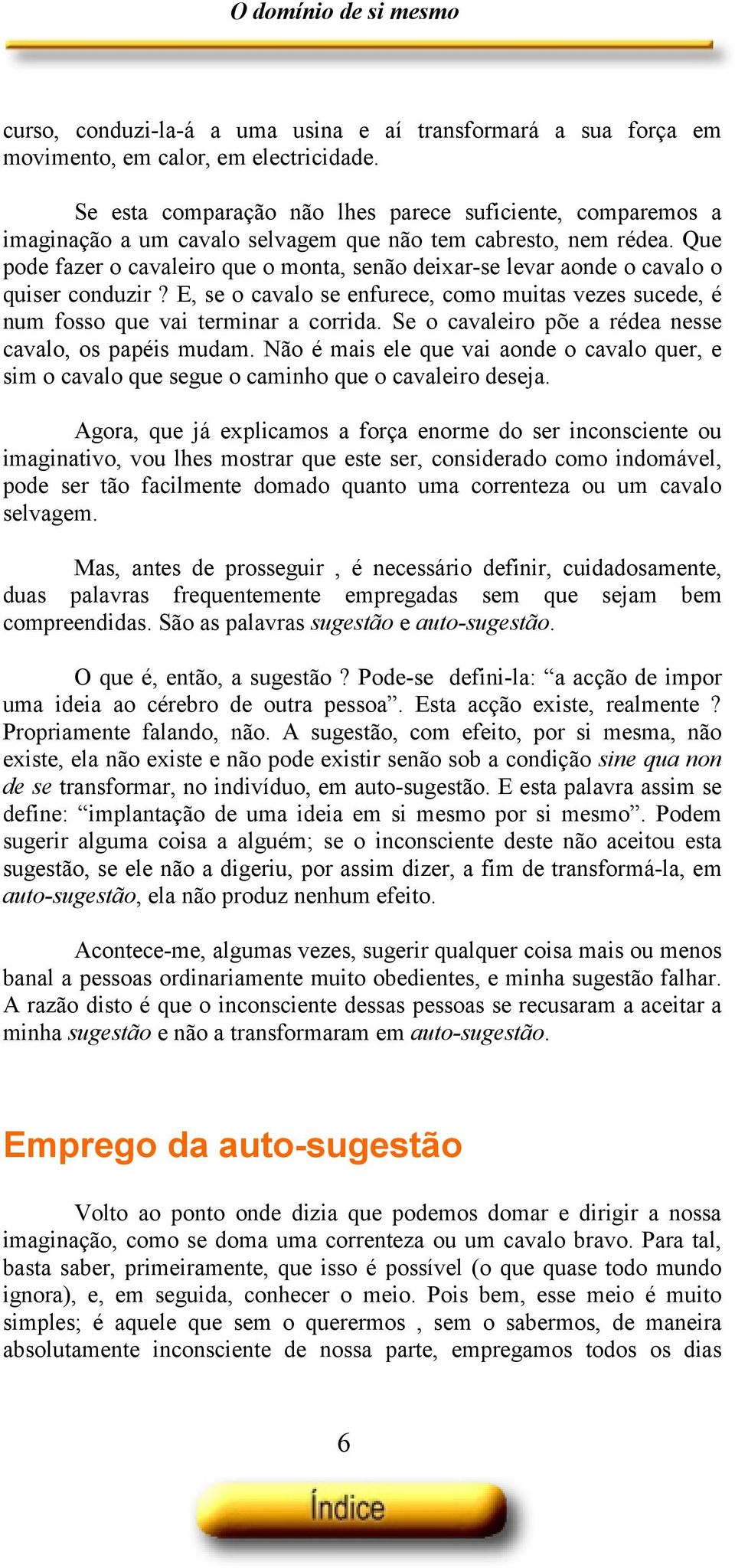 Que pode fazer o cavaleiro que o monta, senão deixar-se levar aonde o cavalo o quiser conduzir? E, se o cavalo se enfurece, como muitas vezes sucede, é num fosso que vai terminar a corrida.