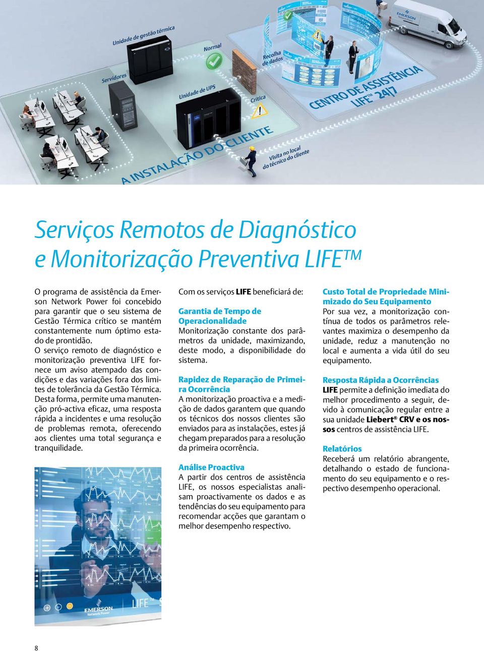 O serviço remoto de diagnóstico e monitorização preventiva LIFE fornece um aviso atempado das condições e das variações fora dos limites de tolerância da Gestão Térmica.