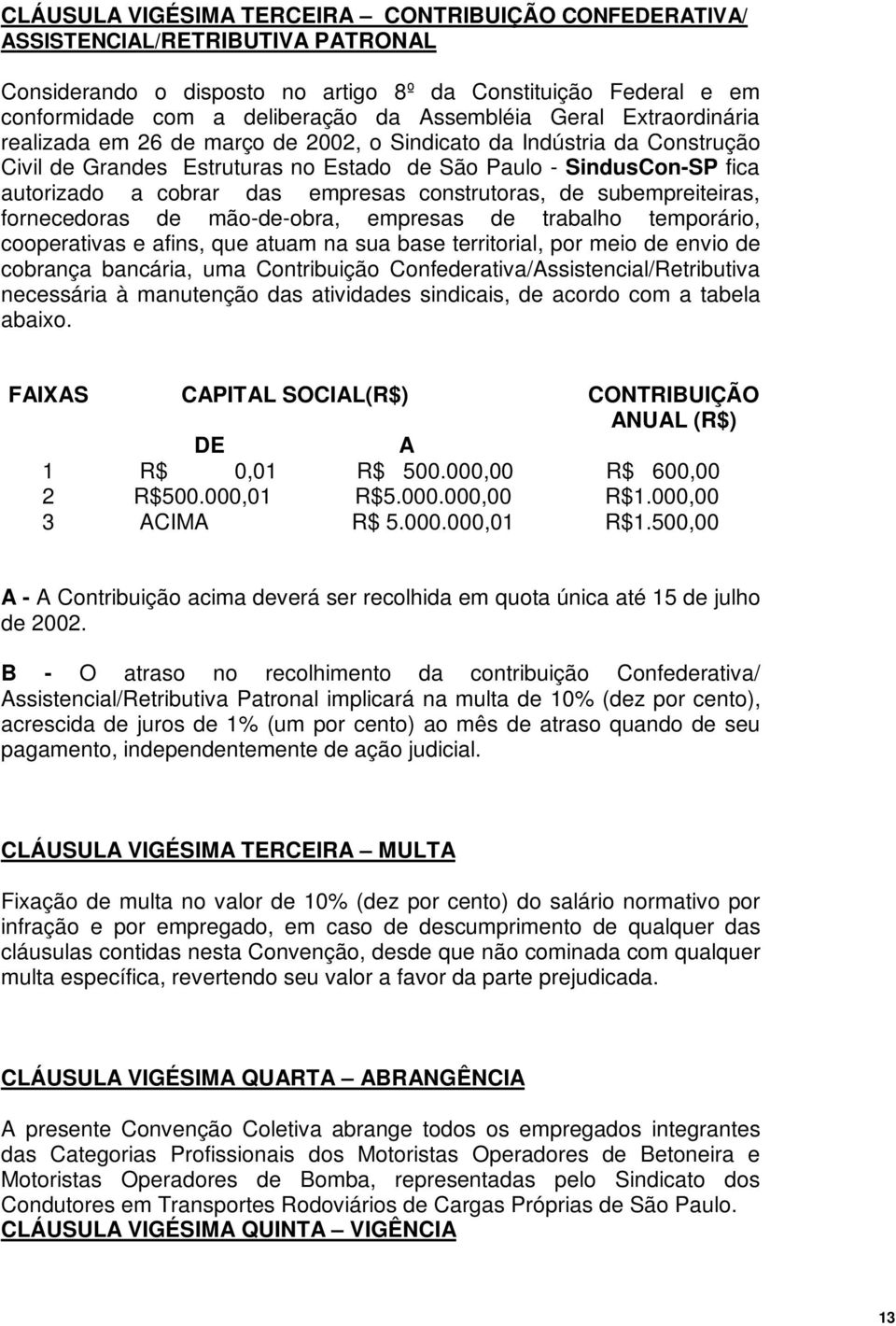 construtoras, de subempreiteiras, fornecedoras de mão-de-obra, empresas de trabalho temporário, cooperativas e afins, que atuam na sua base territorial, por meio de envio de cobrança bancária, uma