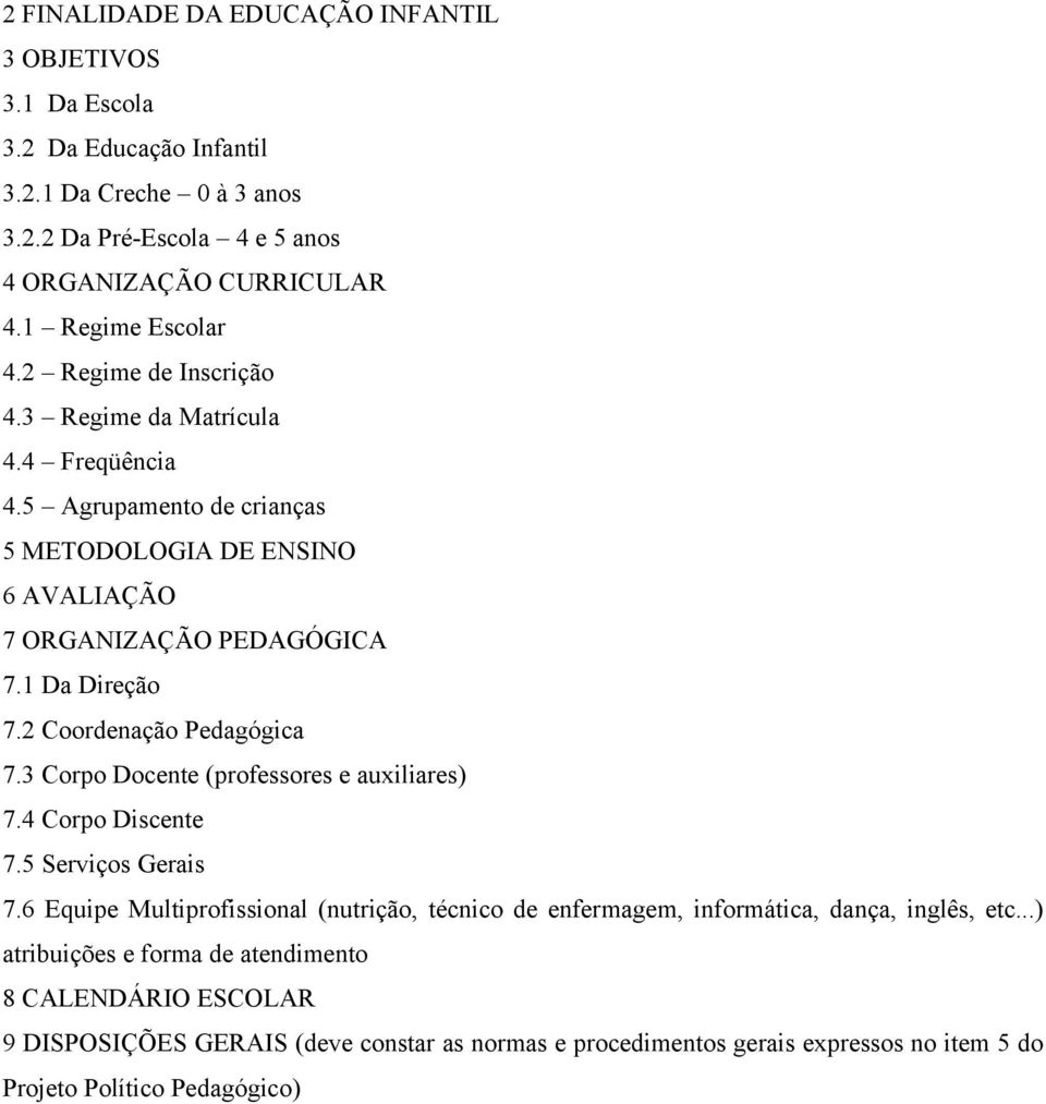 1 Da Direção 7.2 Coordenação Pedagógica 7.3 Corpo Docente (professores e auxiliares) 7.4 Corpo Discente 7.5 Serviços Gerais 7.