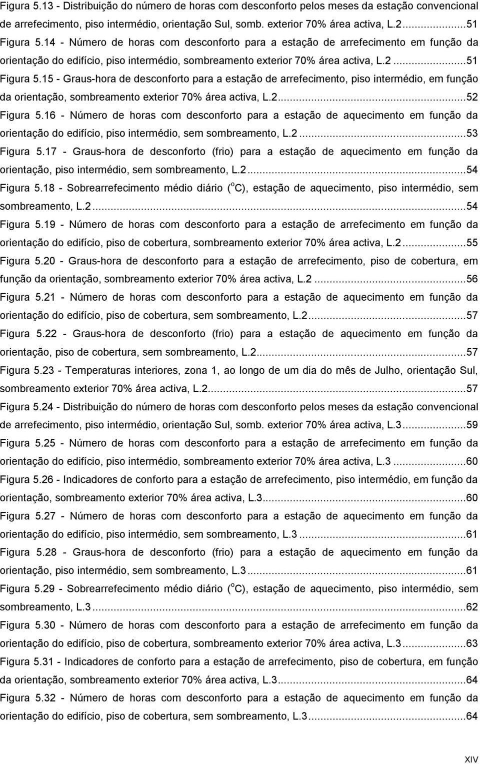 15 - Graus-hora de desconforto para a estação de arrefecimento, piso intermédio, em função da orientação, sombreamento exterior 70% área activa, L.2... 52 Figura 5.