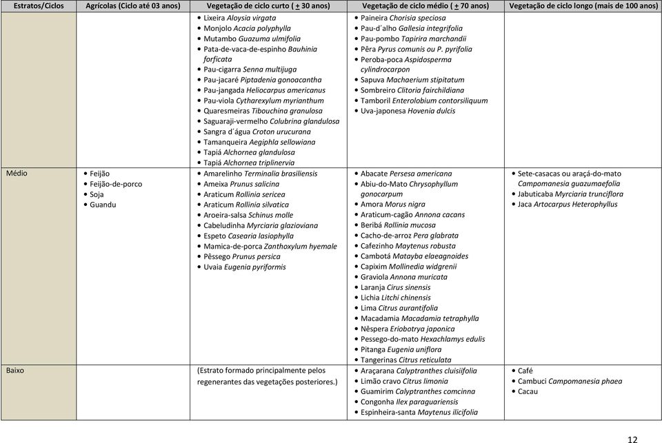 gonoacantha Pau-jangada Heliocarpus americanus Pau-viola Cytharexylum myrianthum Quaresmeiras Tibouchina granulosa Saguaraji-vermelho Colubrina glandulosa Sangra d água Croton urucurana Tamanqueira