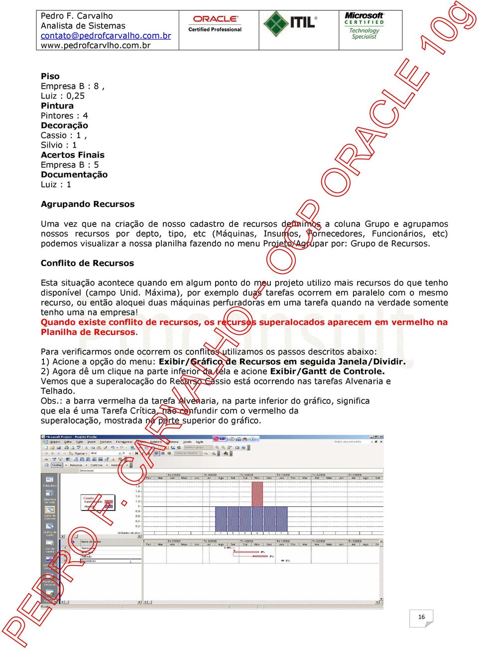 Projeto/Agrupar por: Grupo de Recursos. Conflito de Recursos Esta situação acontece quando em algum ponto do meu projeto utilizo mais recursos do que tenho disponível (campo Unid.