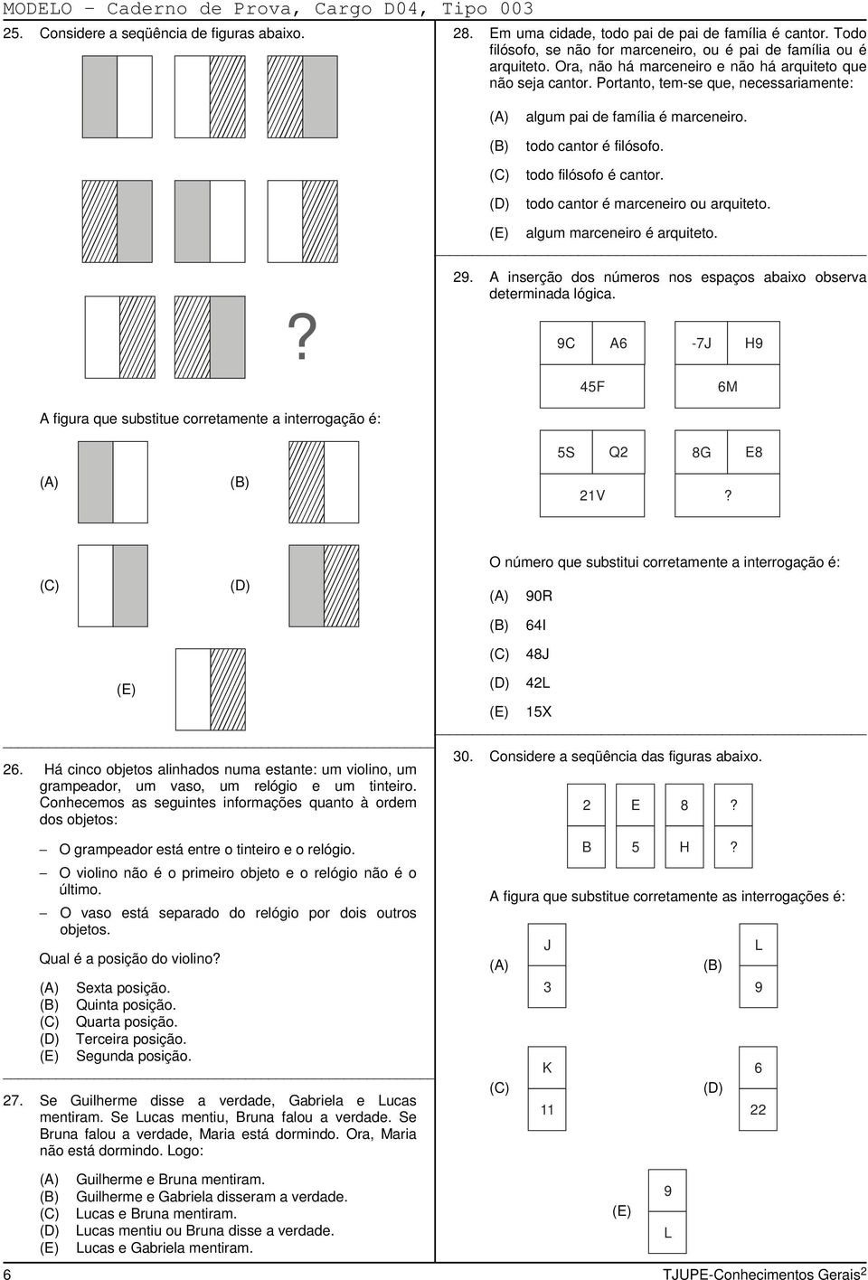 Portanto, tem-se que, necessariamente: algum pai de família é marceneiro. todo cantor é filósofo. todo filósofo é cantor. todo cantor é marceneiro ou arquiteto. algum marceneiro é arquiteto.? 29.