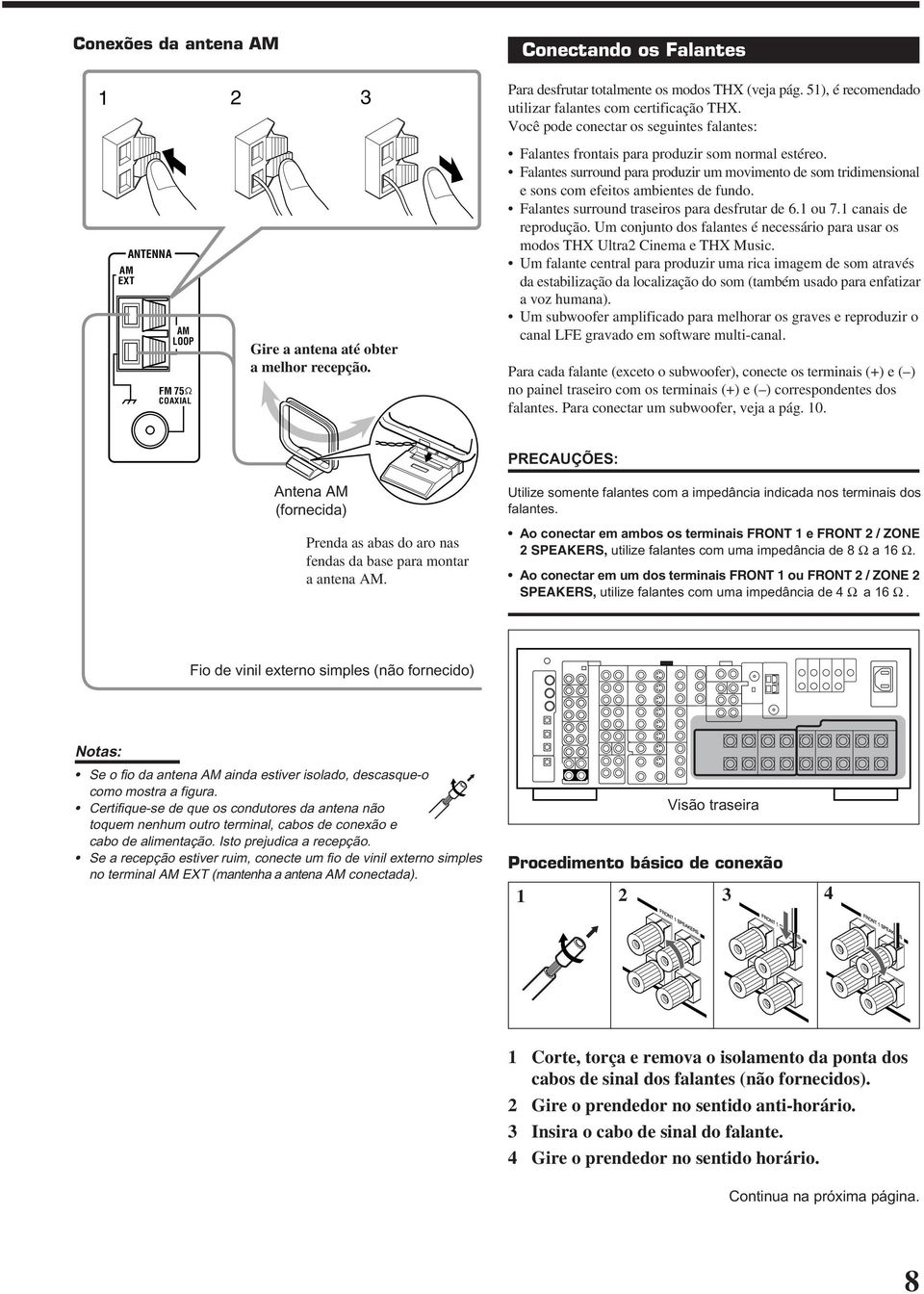 Falantes surround para produzir um movimento de som tridimensional e sons com efeitos ambientes de fundo. Falantes surround traseiros para desfrutar de 6. ou 7. canais de reprodução.