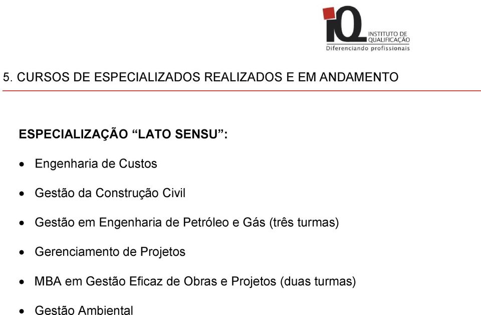 em Engenharia de Petróleo e Gás (três turmas) Gerenciamento de