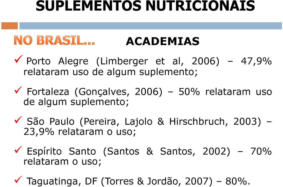 Paulo (Pereira, Lajolo & Hirschbruch, 2003) 23,9% relataram o uso; Espírito Santo