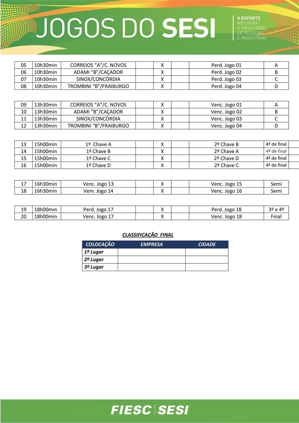 Jogo 03 C 12 13h30min TROMBINI B /FRAIBURGO X Venc.