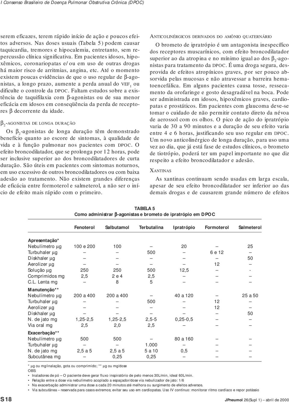 Até o momento existem poucas evidências de que o uso regular de β-agonistas, a longo prazo, aumente a perda anual do VEF 1 ou dificulte o controle da DPOC.