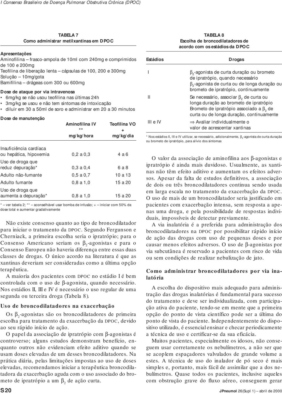 50ml de soro e administrar em 20 a 30 minutos Dose de manutenção Aminofilina IV Teofilina VO ** + mg/kg/hora mg/kg/dia Insuficiência cardíaca ou hepática, hipoxemia 0,2 a 0,3 4 a 6 Uso de droga que