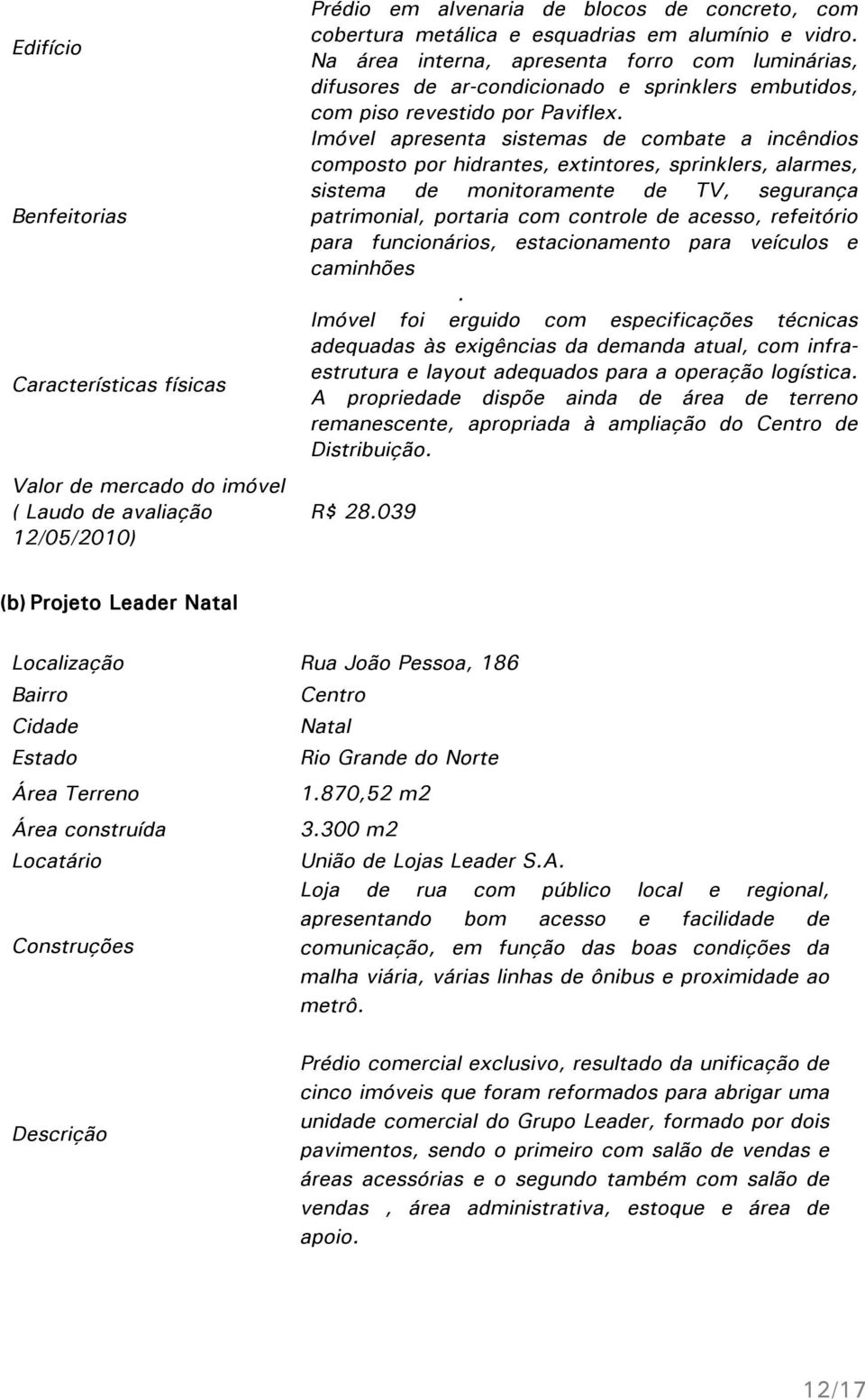 Imóvel apresenta sistemas de combate a incêndios composto por hidrantes, extintores, sprinklers, alarmes, sistema de monitoramente de TV, segurança patrimonial, portaria com controle de acesso,