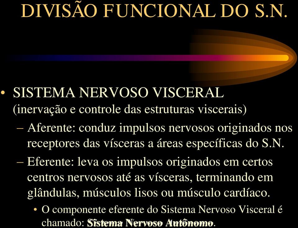 impulsos nervosos originados nos receptores das vísceras a áreas específicas do S.N.
