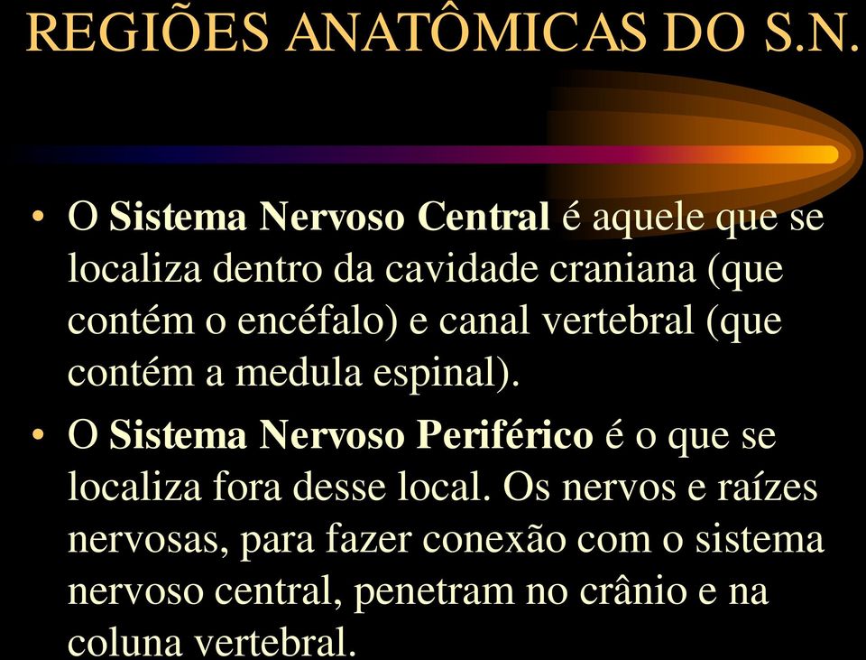 O Sistema Nervoso Central é aquele que se localiza dentro da cavidade craniana (que contém