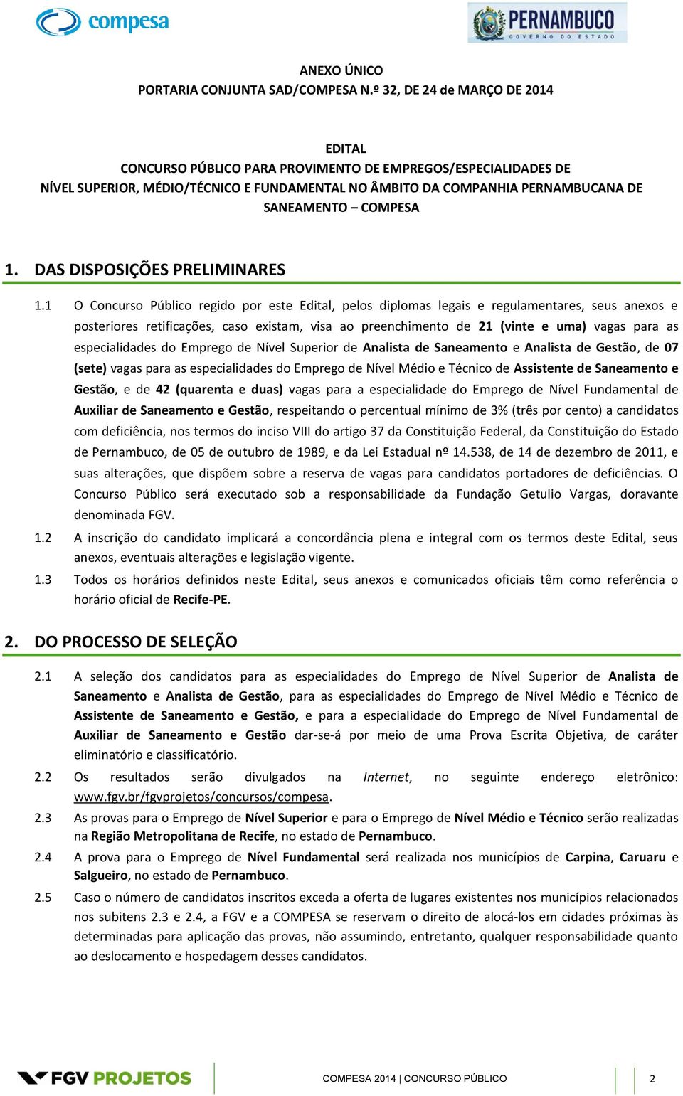 COMPESA 1. DAS DISPOSIÇÕES PRELIMINARES 1.