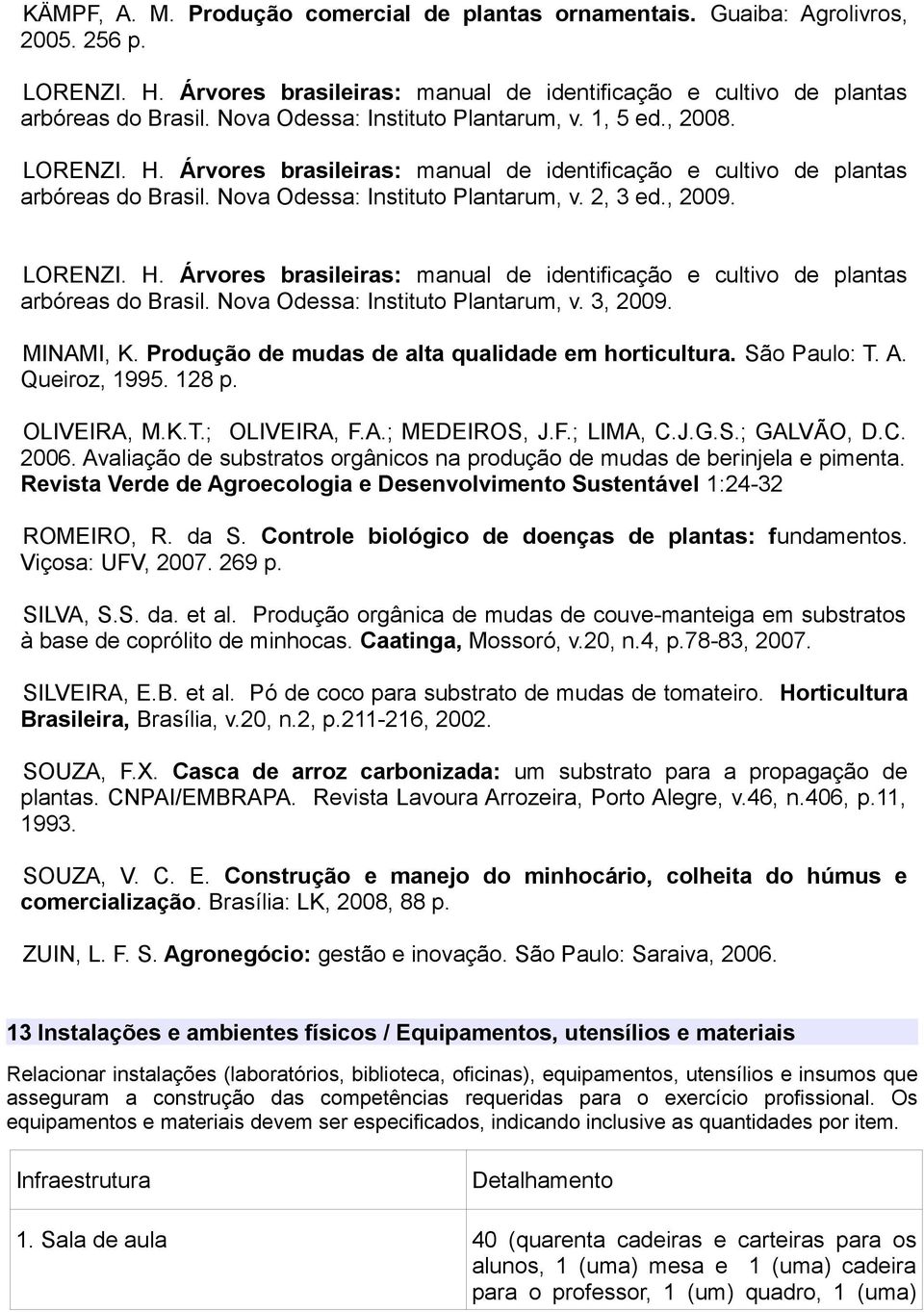 , 2009. LORENZI. H. Árvores brasileiras: manual de identificação e cultivo de plantas arbóreas do Brasil. Nova Odessa: Instituto Plantarum, v. 3, 2009. MINAMI, K.