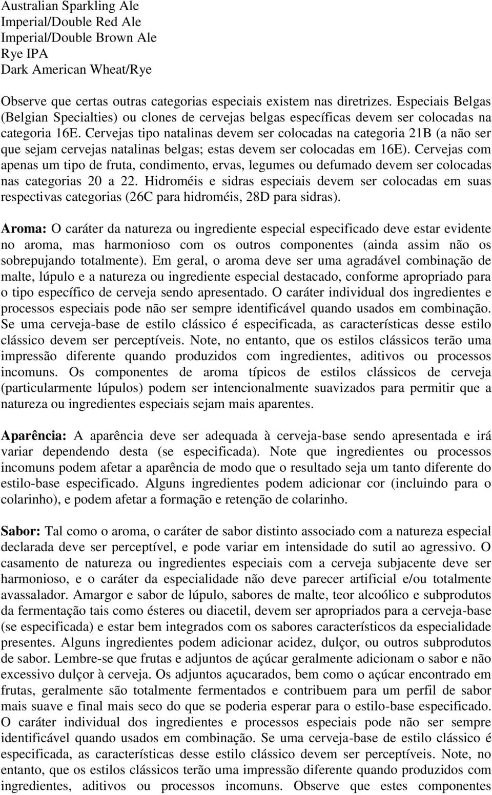 Cervejas tipo natalinas devem ser colocadas na categoria 21B (a não ser que sejam cervejas natalinas belgas; estas devem ser colocadas em 16E).